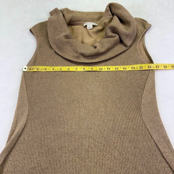 Coldwater Creek Cowl Neck Ribbed Sleeveless Silk Sweater Tunic Camel Size M - Picture 10 of 11